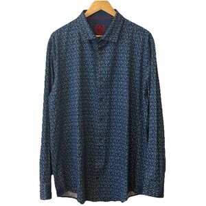 Au Noir Men’s Button-Up Shirt 2XL Blue Floral Print Long Sleeve Dress Casual